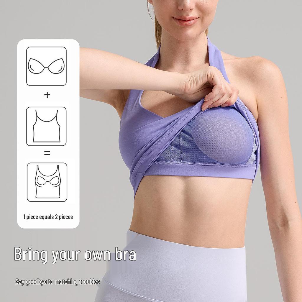 Lulu Women's New Halter Sports Bra - Beautiful Back, Slimming, Nude Feeling, with Chest Pads for Yoga and Fitness.