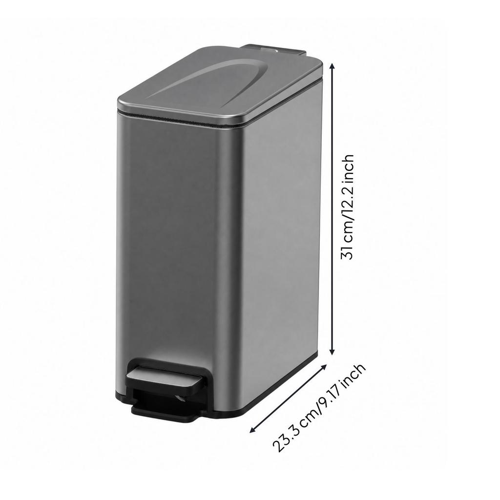 Square Stainless Steel Trash Can with Lid OdorControlling Compact Rectangular Pedal Bin Hands