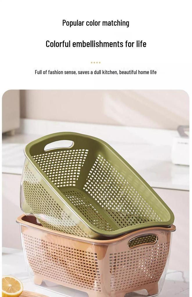 Multi-functional Double-layer Kitchen Sink Basket: Ideal for Washing Rice, Vegetables, and Fruits, or Serving Snacks.
