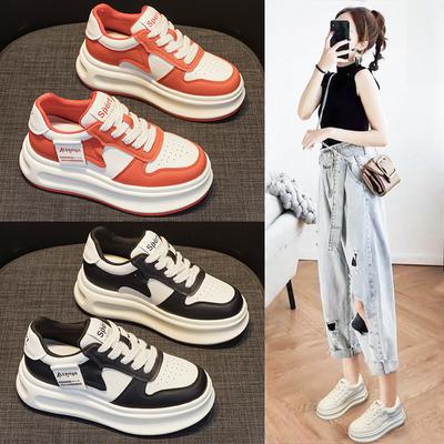 Leather White Shoes Women's Spring New Fashion Round Head Soft Bottom Student Sports Casual Borad Shoes Tide