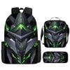 2026 Cross Border New Mechanical Wind Backpack Three Piece Set for Students, Large Capacity Backpack, Ice Bag, Pen Bag