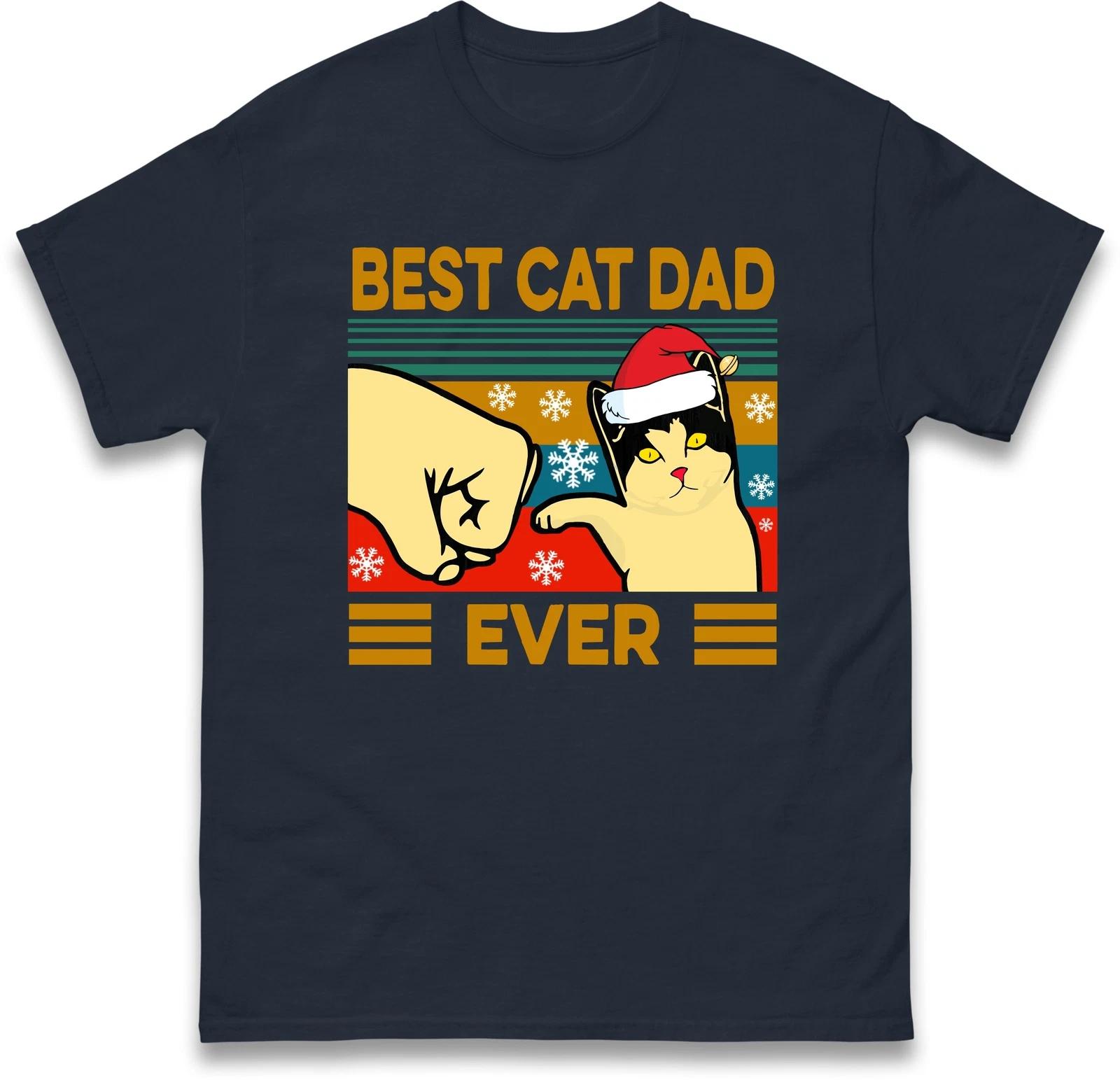 Best Cat Dad Ever Christmas Holiday T Shirt,Merry Christmas Cat Lover Gift Top S