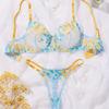I nuovi colori a contrasto giallo e blu sono piccoli, freschi, sexy e comodi, e un set di reggiseno e biancheria intima da donna ultra-sottile.