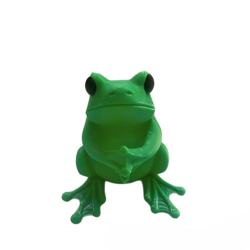 Cute Green Frog Shaped Desktop Organizer 3D Print Pen Holder Novelty Home Office Stationery Storage Box