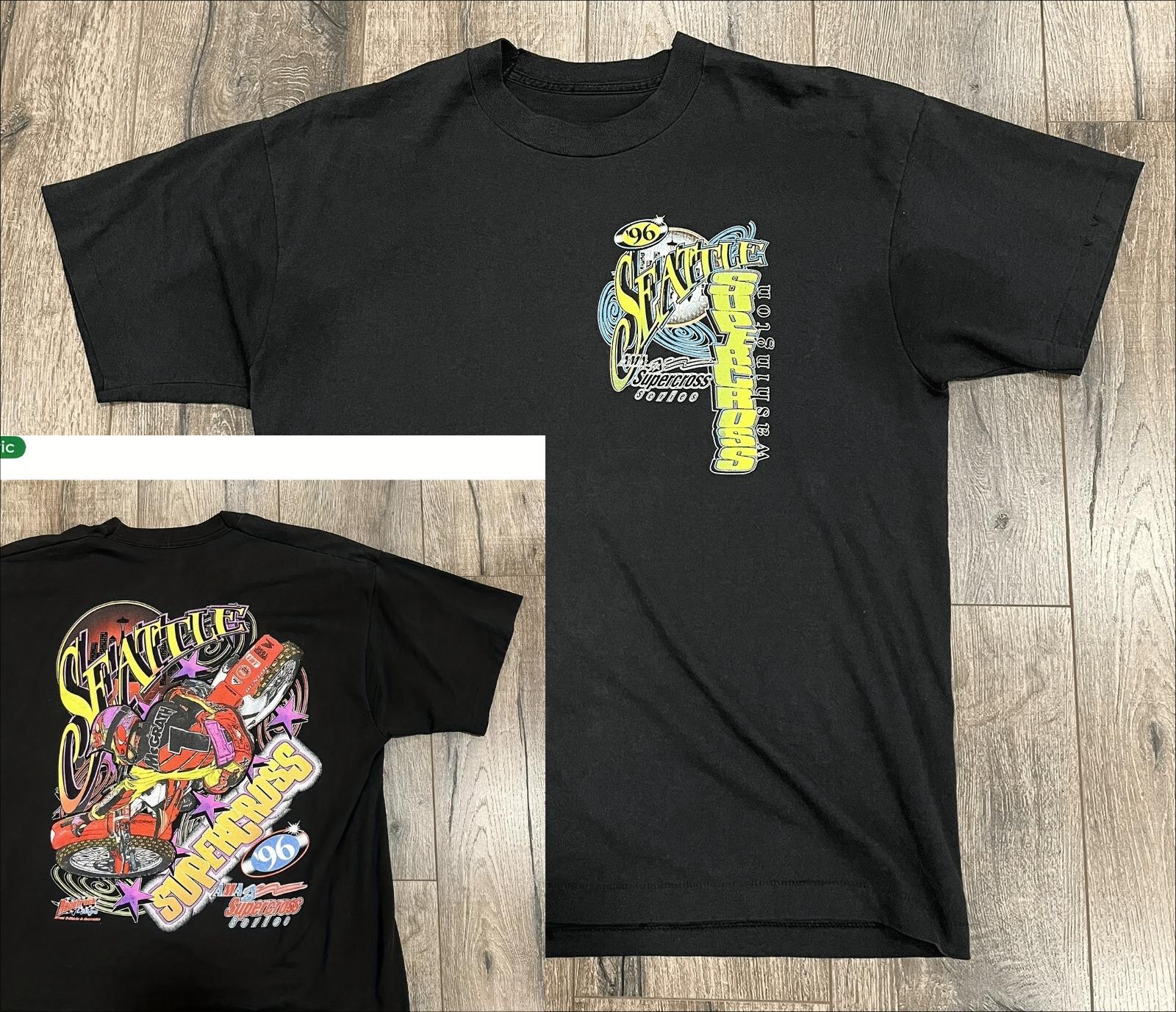 

Vintage 1996 AMA Supercross Series Seattle Jeremy Mcgrath Shirt Motocross Four Seasons Can Wear 220g Heavy of Fashion Shirts 3XL