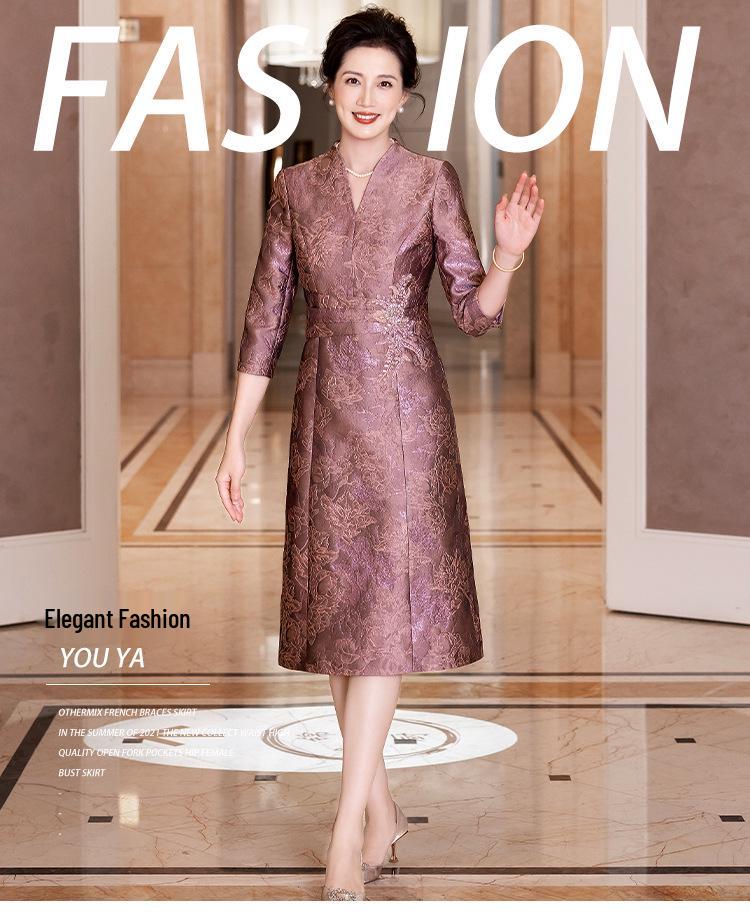 Autumn 2025 Elegant Toasting Dress for Mother-in-Law - Stylish Formal Attire for Middle-Aged and Elderly Women