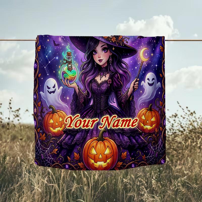 1PC Custom Name Halloween Magic Night Outdooor Flannel Blankets Throw Blanket All-Season Throw Gift Bedspread for Couch, Bed, Camping Holiday Birthda