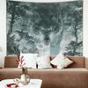 Dark Forest Wolf Wall Tapestry Mysterious Gray Beast Wall Hanging Peach Skin Fabric Aesthetic Room Decor for Bedroom Living Room
