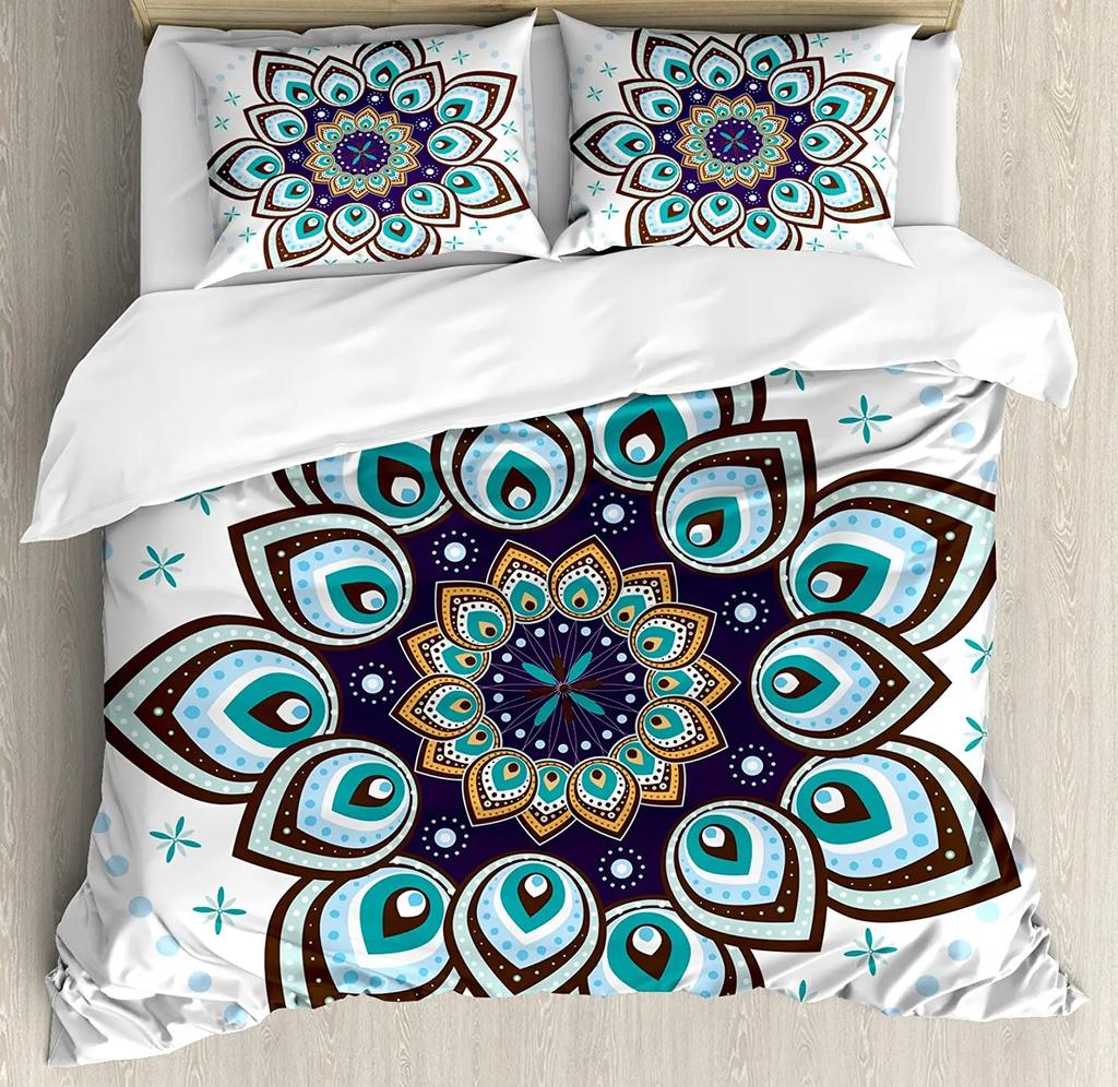 Lotus Bedding Set For Bedroom Bed Home Sacred Geometry Yantra Mandala With Triangle Figur Duvet Cover Quilt Cover And Pillowcase