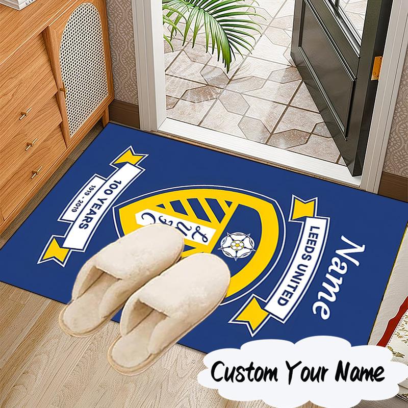 Custom Name Leeds Crest Rug for Living Room, Game Rooms, Office, Bedroom, Floor Mat Playful Design, Fan Gifts Christmas Decor