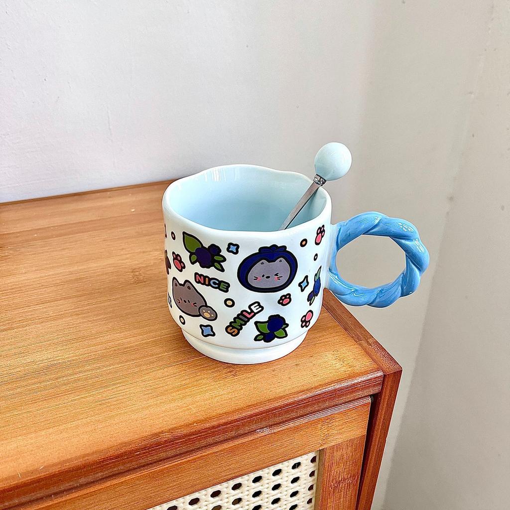 Cute Cartoon Doodle Style Ceramic Cup Household Mug Creative Souvenir Opening Birthday Gift Water Cup Women