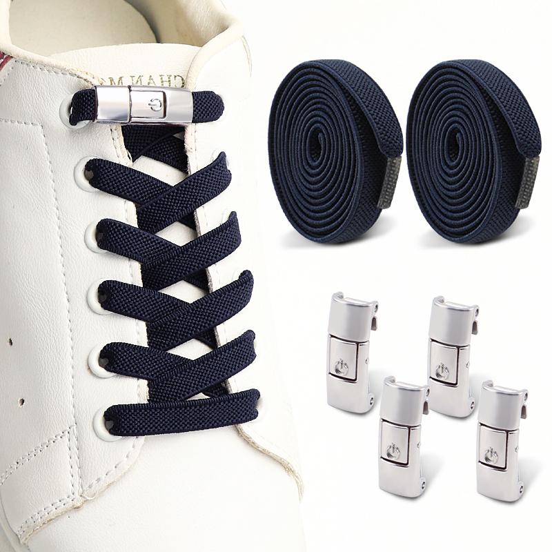 Flat Elastic Shoelace for Sneakers Sport Tieless Shoe Laces Press Lock No Tie Shoelaces One Size Fit All Adult Kids 1Pair/2Pair
