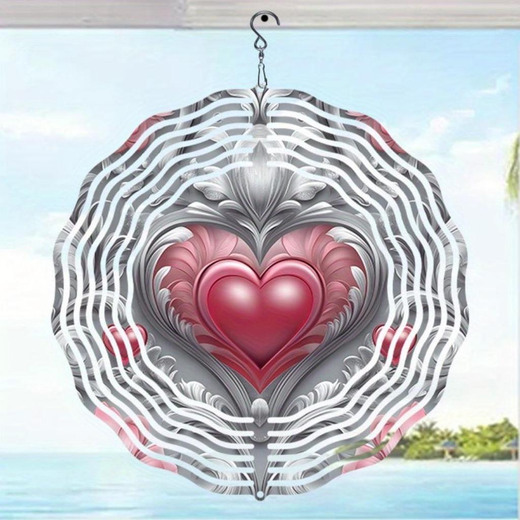 Happy Mother'S Day Mandala Wind Chime - Elegant Heart Design with Pink & White Accents, Metal Hanging Decor for Garden