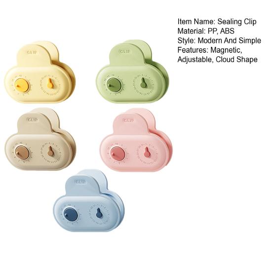 5Pcs Magnetic Food Bag Clips with Timer Reusable Sealing Clips for Chips Snacks Cute Cloud Shape Kitchen Snack Saver Freshness Preserver