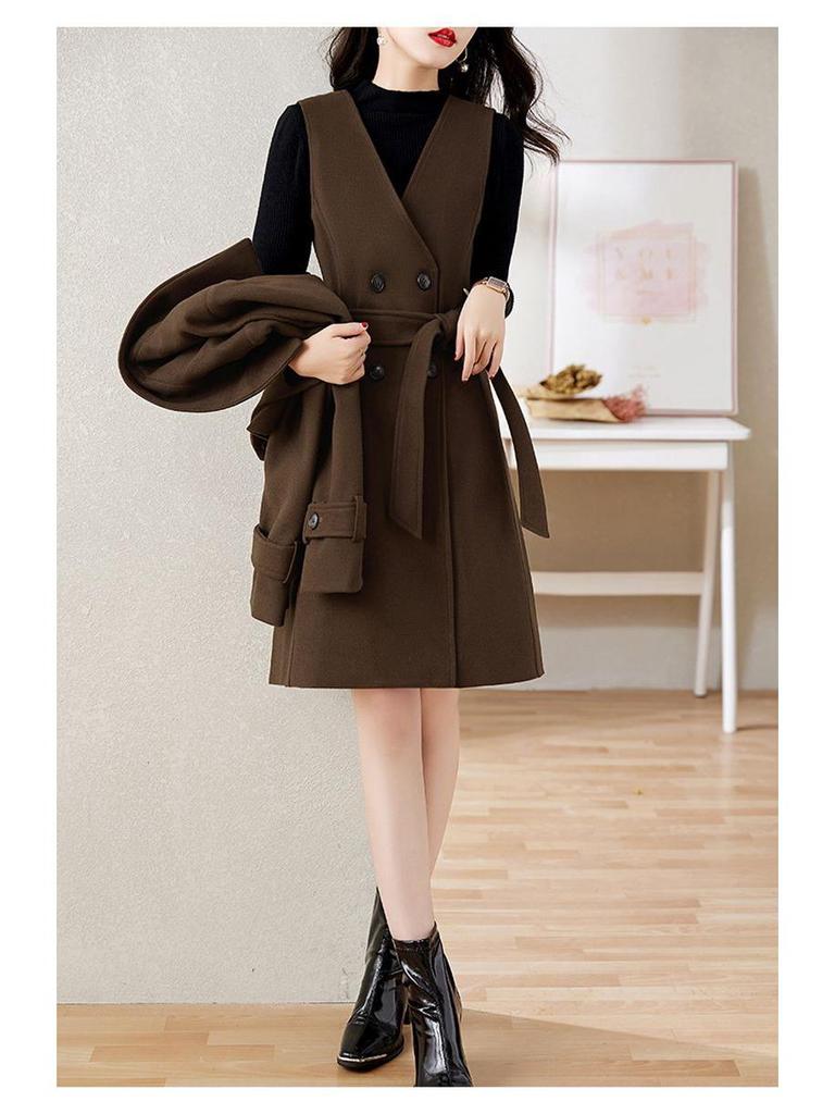 Women's Gray Wool Suit: 2025 Autumn/Winter High-End Fashion Coat Dress Set
