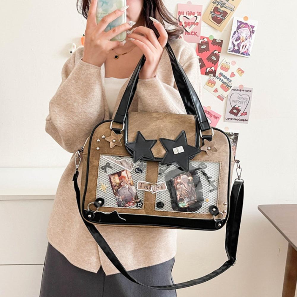 Star Decoration Shoulder Ita Bag Denim Y2K Anime Display Bag Goth Transparent Pocket  Daily