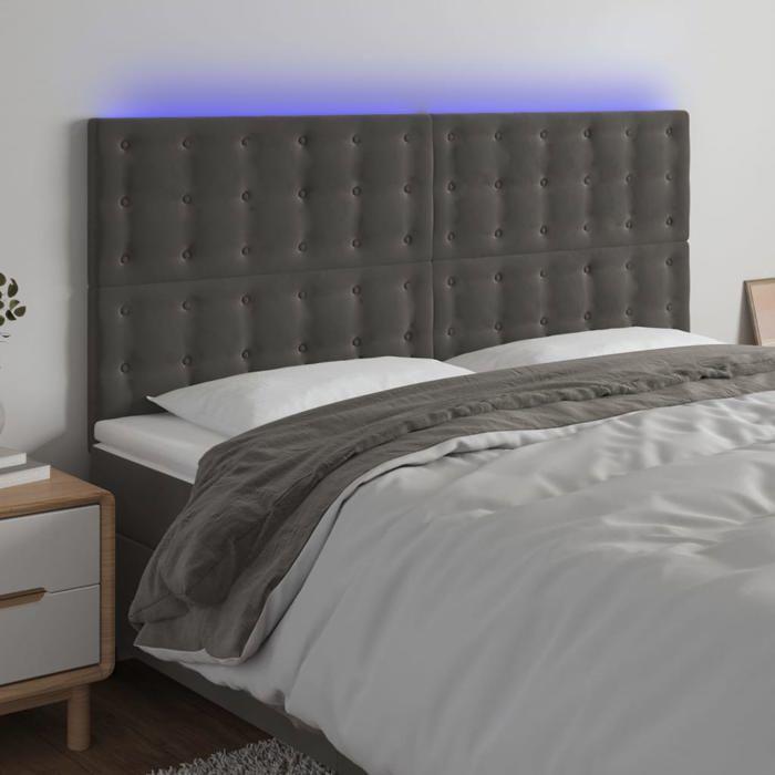 VidaXL Tête de Lit à LED Meuble de Chambre à Coucher Accessoire de Lit Double Tête de Cadre de Lit Intérieur Gris Foncé 3122925