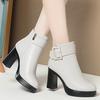 Winter Black Platform Thick High Heel Ankle Boots Women 2024Keep Warm Elegant Short Boots Buckle Decoration Leather Boot