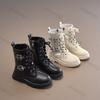Autumn Children Short Boots   Girl  Comfortable Korean Solid Color Versatile Zip PU Leather Shoes Kids Ankle Boots