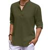 Men Shirt Solid Color Adjustable Sleeve Pullover Stand Collar Long Sleeve Summer Top Daily Garment