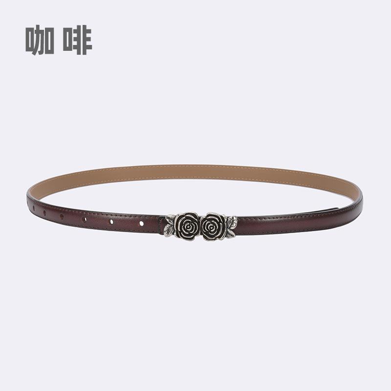 Belt Ladies Suit Jeans Decorative Belt Flower Camellia Button Head Leather Belt