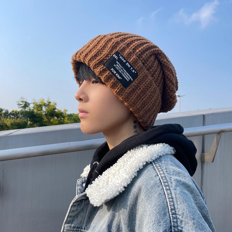 Hat Men's Autumn and Winter Trend Couple Wool Hat Men's and Women's Warm Versatile Cold Hat Loose Big Head Circumference Knitted Hat Men's