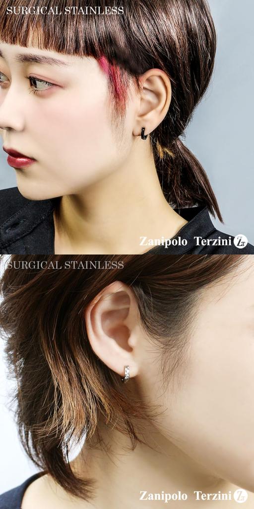 Zanipolo Terzini Diamond-Lined Surgical Stainless Steel Hoop Earrings, Blue (Single Earring) ZTE1906-BL