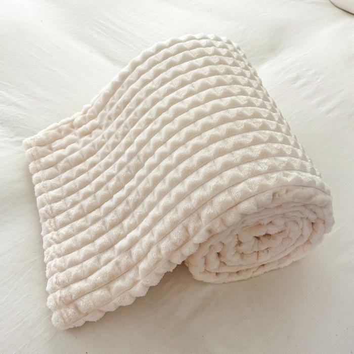 Thickened Plush Blanket - Wide Stripe, Grid Cut, Imitation Rabbit Fur, Small Flannel Blanket, Machine Washable