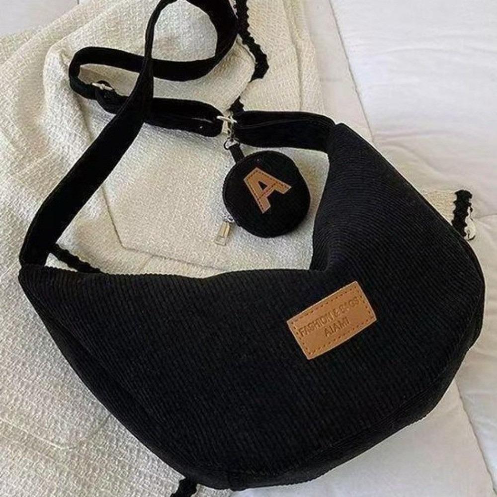 

Large Capacity Corduroy Shoulder Bag Versatile Leisure Armpit Bag Women Crossbody Bag Streetwear чёрный