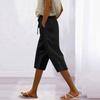 Women’s Linen Cropped Wide Leg Pants with Elastic Waistband and Drawstring Loose Fit Lightweight Trousers for Casual Wear