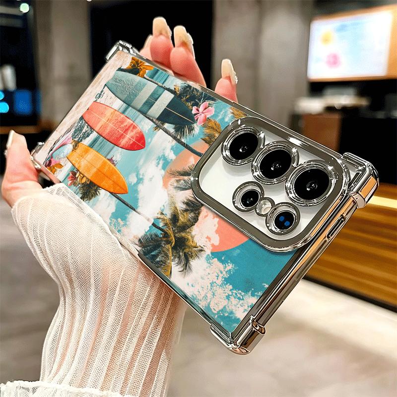 Surfboard Surfing Surf Summer Plating Phone Case For Samsung Galaxy S24 S25 FE S26 Edge S23 Ultra S22 S21 Plus S20 Anti-Fall Air