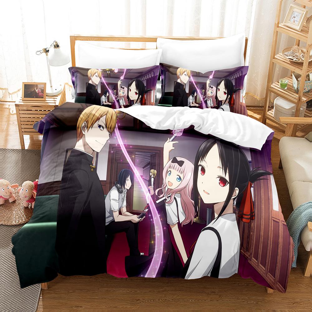 Kaguya Sama Love Is War Bettwäsche-Set 3-teilig Kaguya und Miyuki Herzform Roter Hintergrund Anime-Print Bettbezug Alle Größen