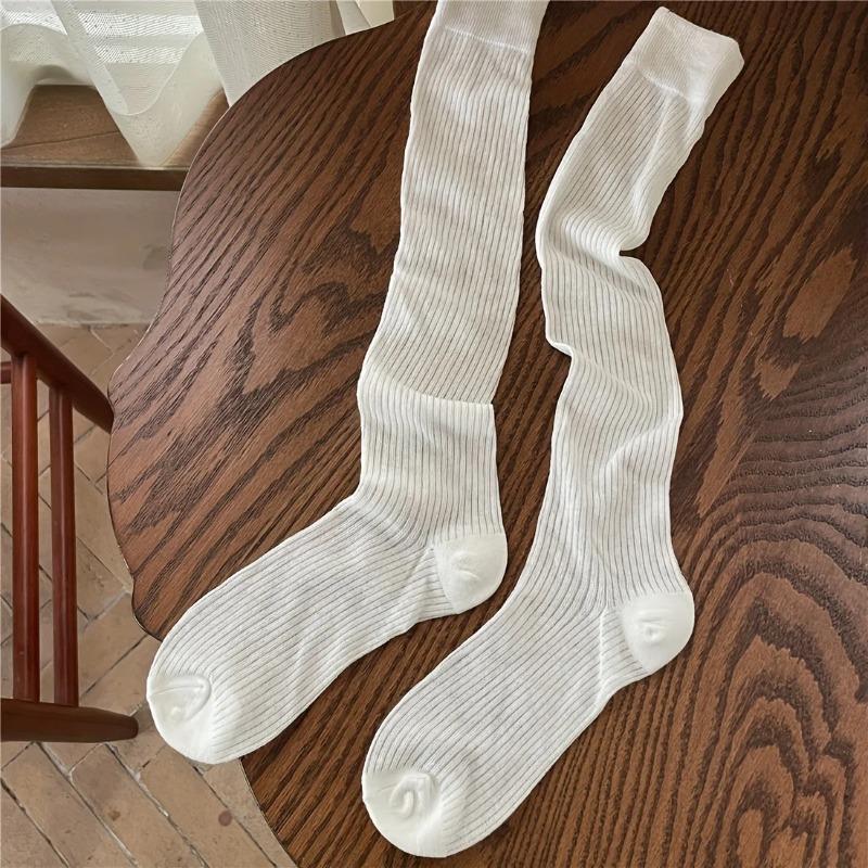 

1 пара весенне-летних многослойных носков корейские носки-гольфы в вертикальную полоску универсальные однотонные носки One Size