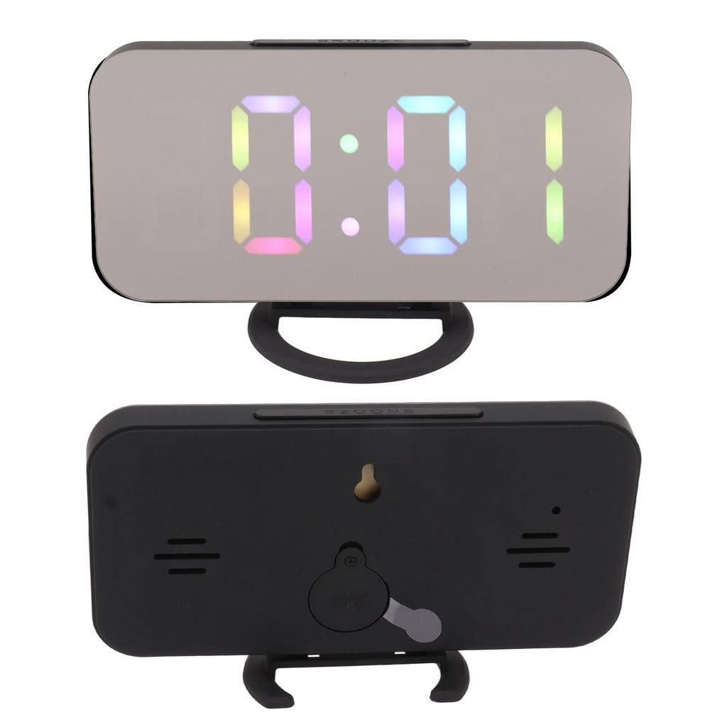 LED Mirror Digital Alarm Clock Large Brightness Colorful RGB Display Beside Digital Clock with Dual USB Ports