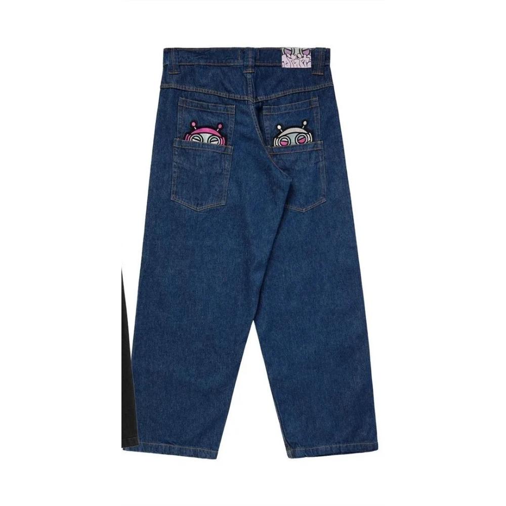 Fun Street Fashion Brand Wide Leg Jeans Y2K Hip-hop Retro Simple Print Loose Gothic Harajuku Horn Pants Ripped Jeans