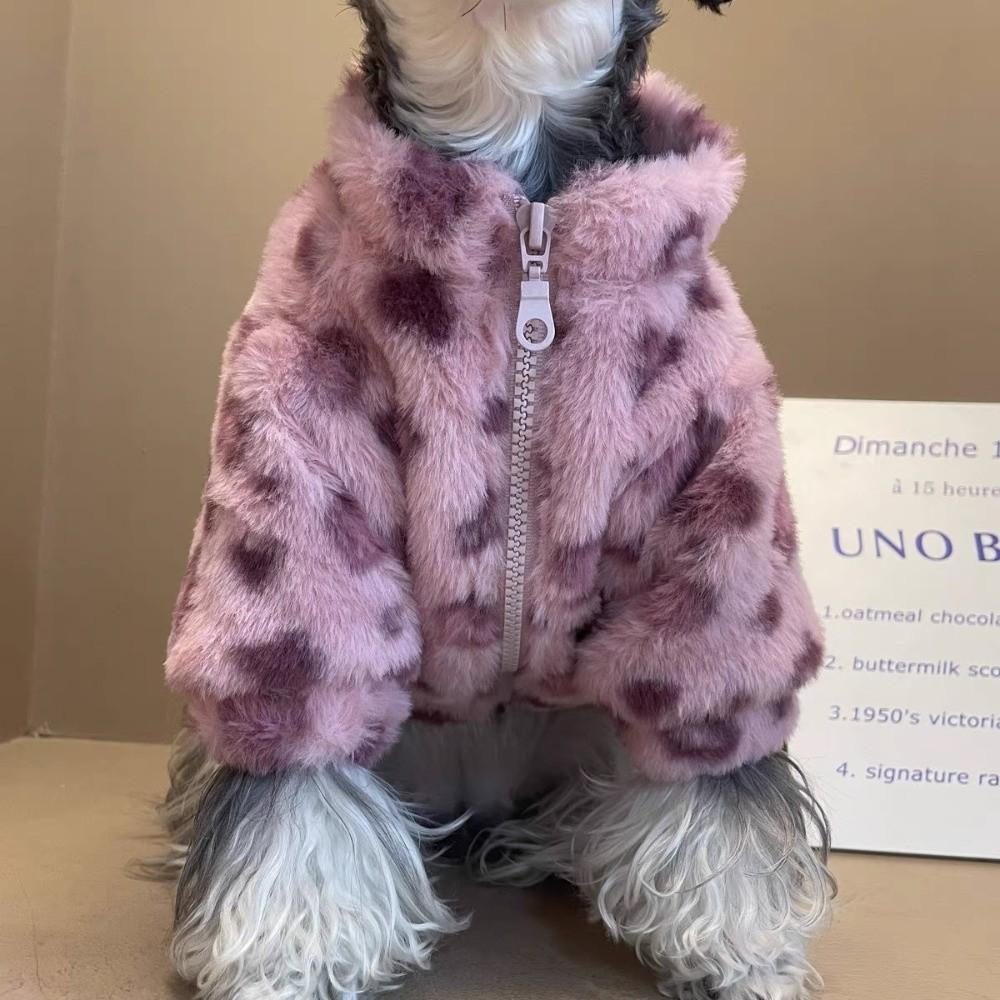 Windproof Dog Warm Clothes Love Leopard Print Plush Dogs Coat Fashion Dog Bodysuit  Cat