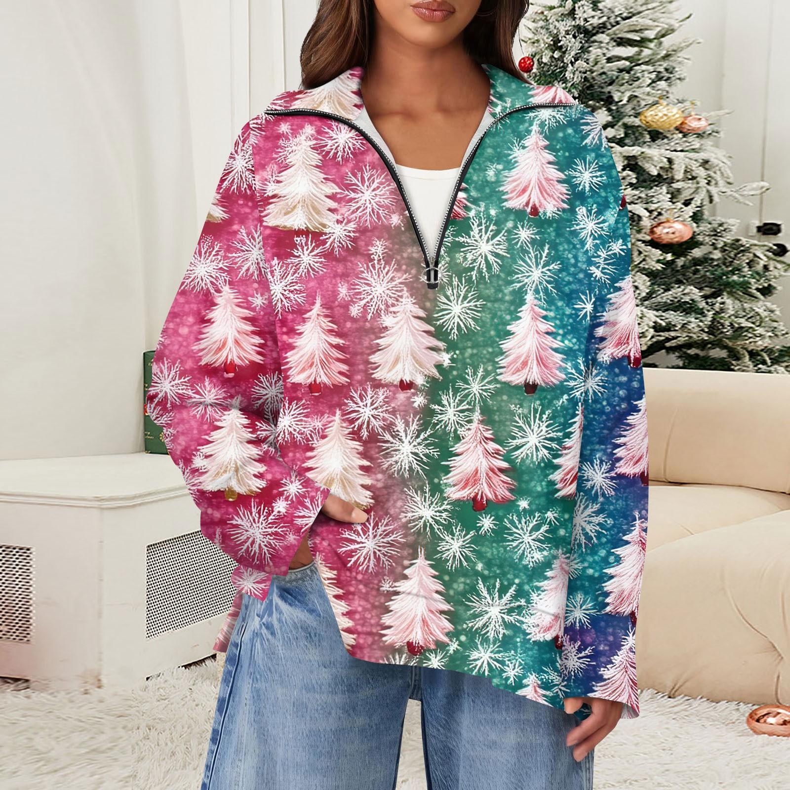 Женская повседневная полумолния с лацканами и рождественским принтом — фото 8