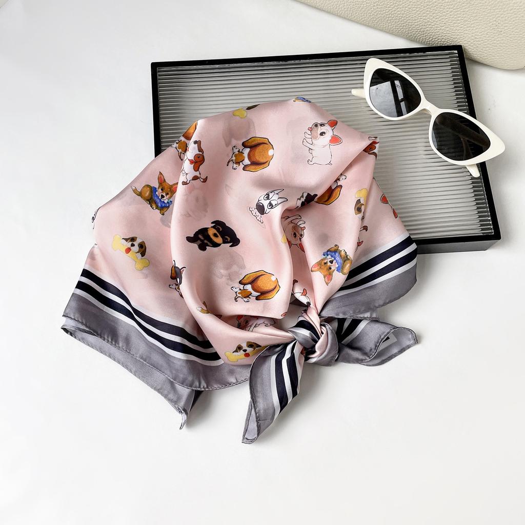 Spring New Silk Scarf 71 Square Scarf Wholesale Neck Small Scarf Puppy Printing Silk Scarf High-end Women's Thin