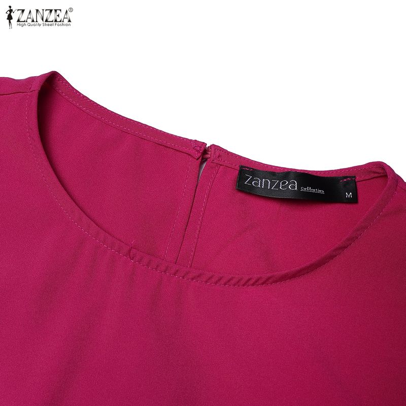 ZANZEA Abito casual da donna a maniche corte con scollo tondo tinta unita