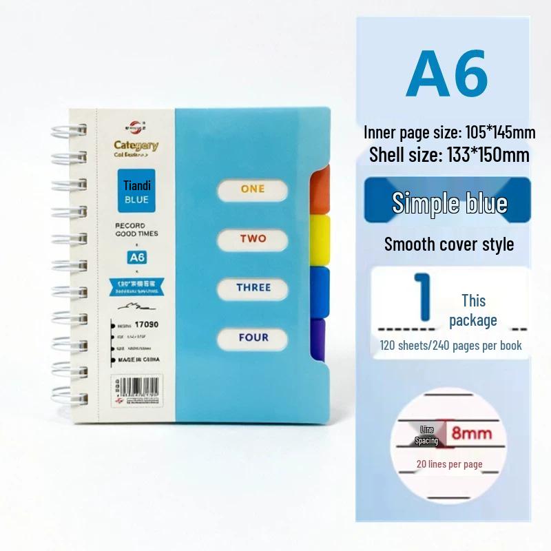 A5 Spiral Notebook with Dividers: 50K Thick Loose-Leaf Student Draft Book