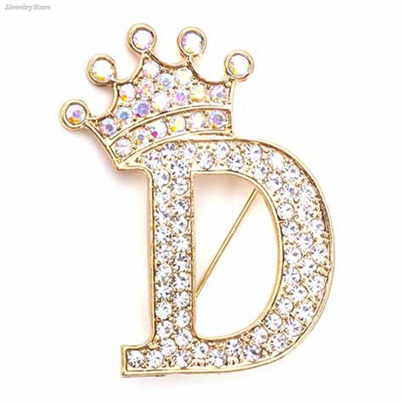 New 26 Letters A-Z Brooch Rhinestones Crystal Gold Color English Alphabet Metal Pins Cute Jewelry Accessories Christmas Gift