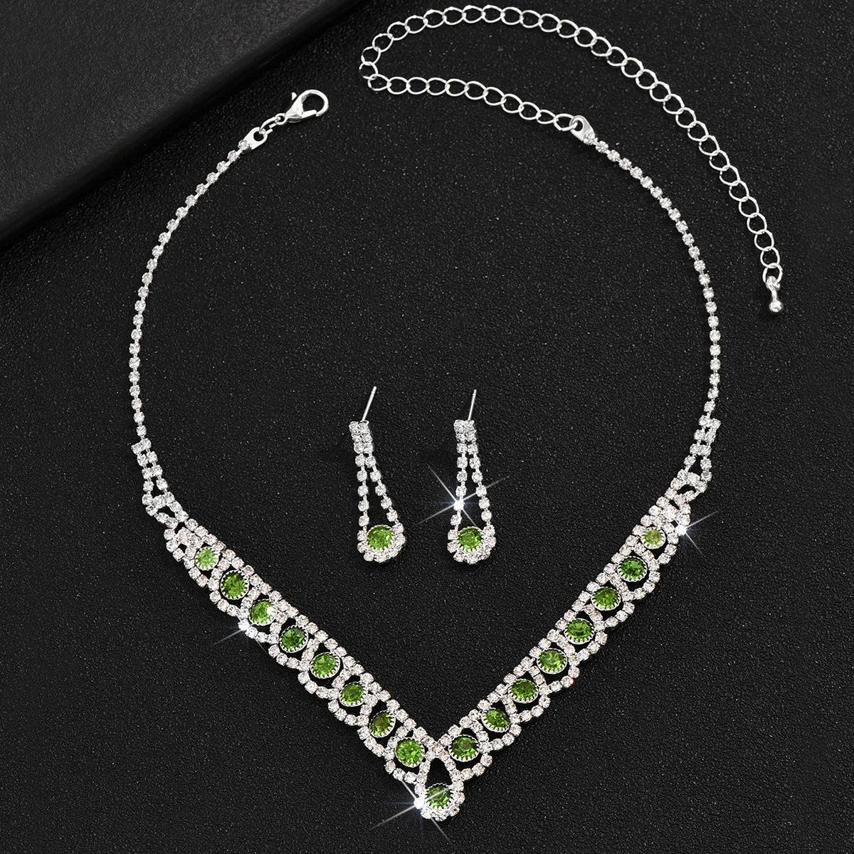 

Sparkling Silver Plated Dinner Accessories, High-end Full Diamond Rhinestone Bridal Jewelry Earrings Necklace 2-piece Set