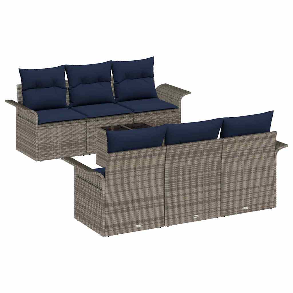 7 Piece Grey Garden Sofa Set with Cushions