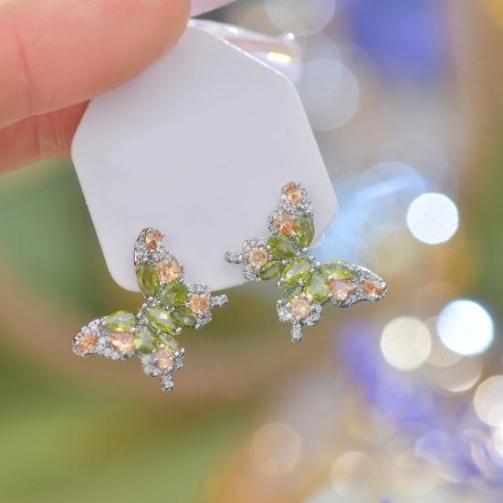 Butterfly Stud Earrings Olive Green Zircon Gemstone Ear Studs Butterfly Earrings Women Jewelry Gift for Birthdays Anniversaries