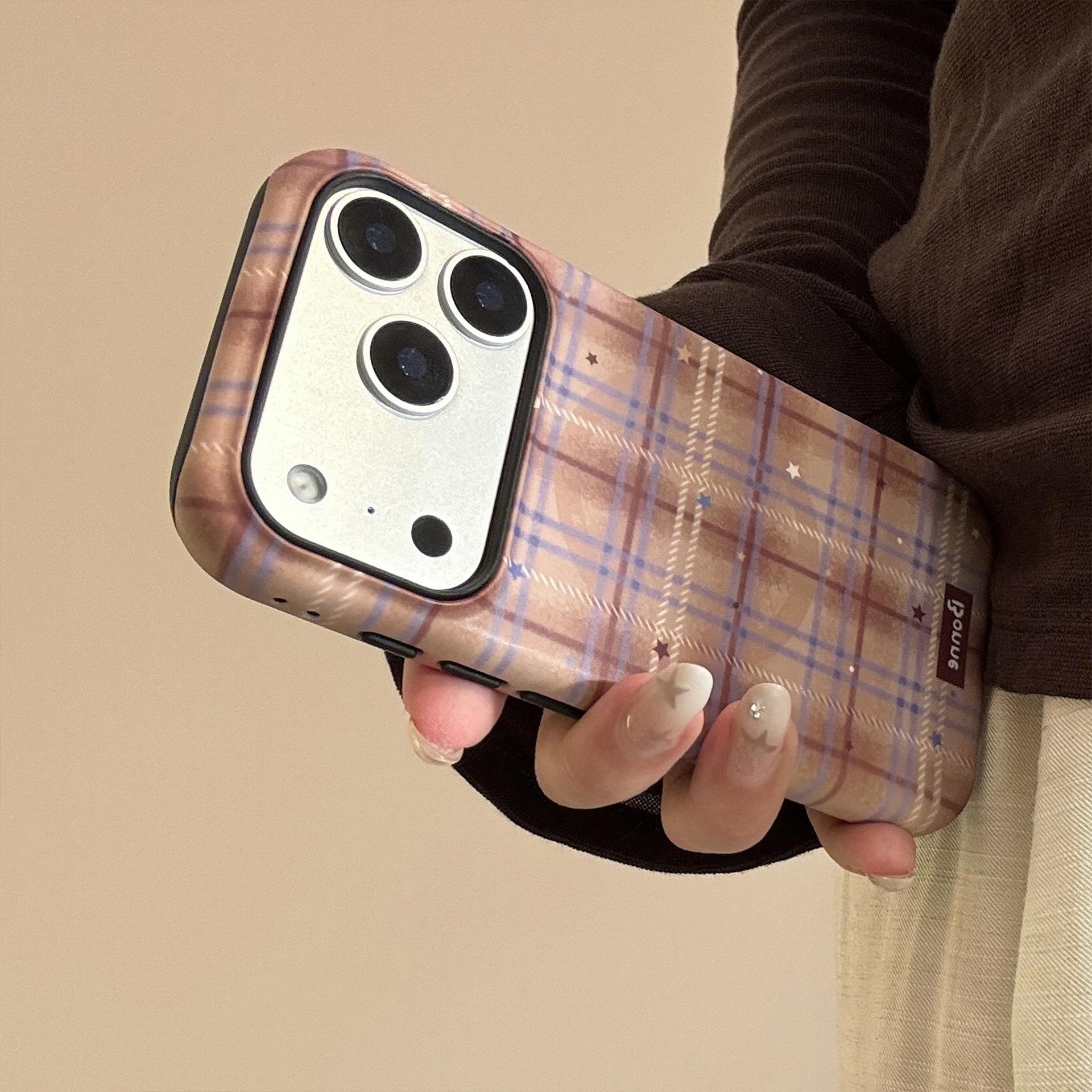 

Retro Contrasting Plaid for Apple 17promax Phone Case for IPhone 16 Magnetic Embroidery Puppy 14 Hard 15 11