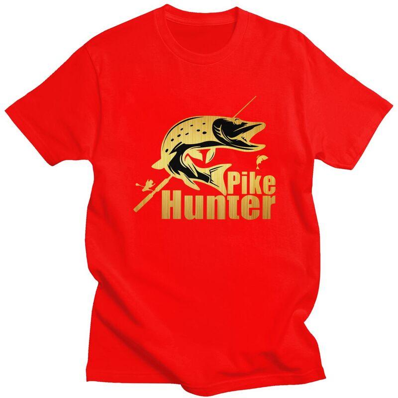 Custom Male Pike Hunter Fish T Shirt Short Sleeve Cotton Tshirt Casual Fishing Fisherman Tee Loose Fit Clothing S