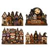 Halloween Hanging Wooden Sign House Pendant with Hemp Rope for Wall Door Autumn Seasonal Art Decoration, Haunted Castle Ornaments Pumpkin Ghost