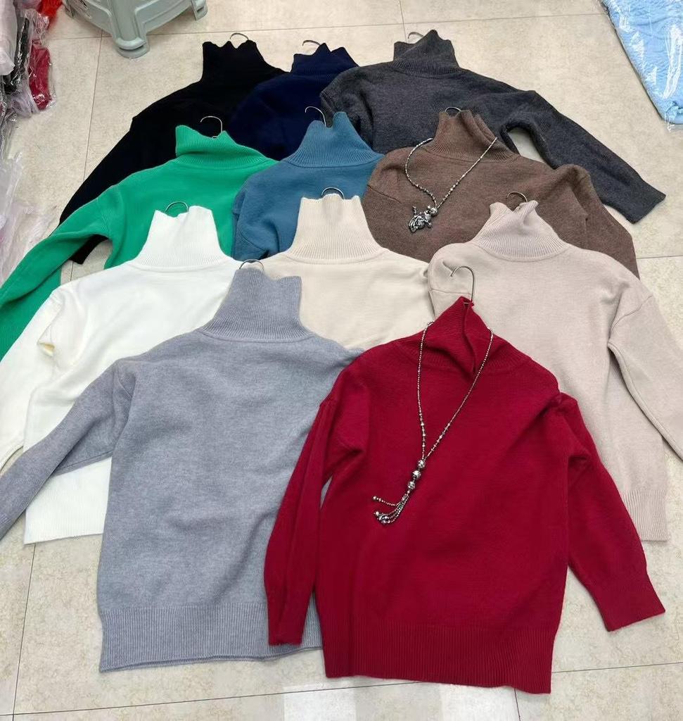 Women's European & American High Neck Wool Sweater - Autumn/Winter Soft Thick Loose Pullover Knitwear, Solid Color.