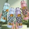 1PC Book Worm Stack Bold Text 750ml Color Plastic Sports Water Bottle Leakproof Flip Straw Lid Suitable for Sports Office Home Use