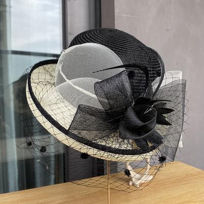 Sommer Mesh Blume Modehut Damen Britischer Retro Gekräuselter Zylinder Outdoor Vielseitiger Sonnenschutz Sonnenhut